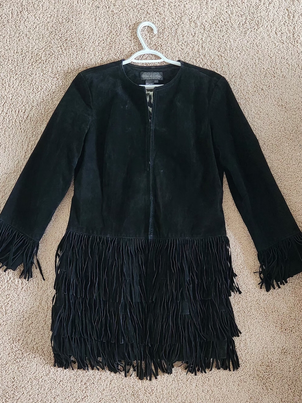 Black Suede Leather Fringe Jacket